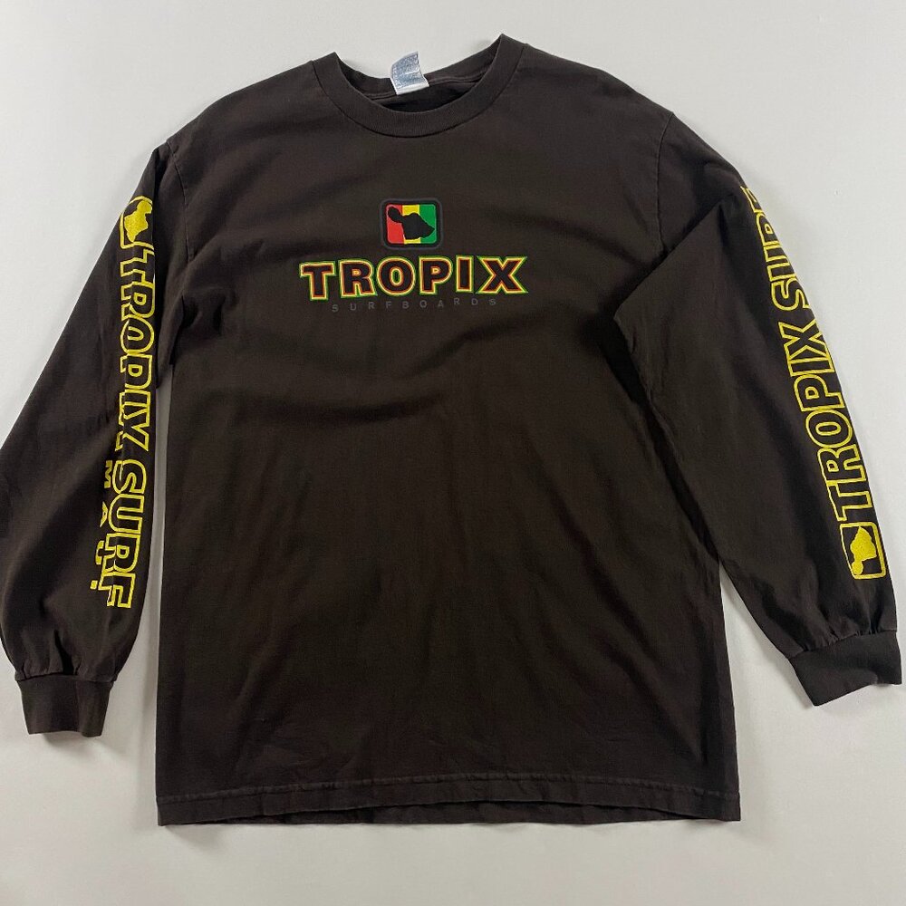 Vintage Y2K Tropix Surfboards T Shirt Men's Large Surf Long Sleeve Brown Alstyle